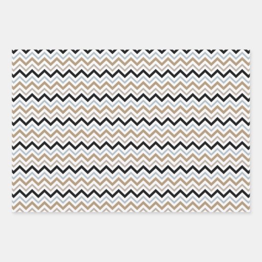 Feuille De Papier Cadeau Noir Blanc Chevron 3 Coordination (Devant 2)