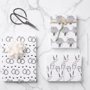 Feuille De Papier Cadeau Noir & Blanc Floral Mariage / Wedding shower