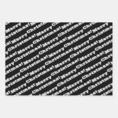 Feuille De Papier Cadeau Noir Blanc Joyeux Noël Joyeux Joyeux Fêtes (Devant)