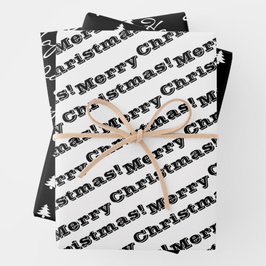 Feuille De Papier Cadeau Noir Blanc Joyeux Noël Joyeux Joyeux Fêtes (En situation)