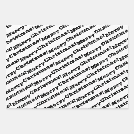 Feuille De Papier Cadeau Noir Blanc Joyeux Noël Joyeux Joyeux Fêtes (Devant)