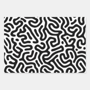 Feuille De Papier Cadeau noir blanc labyrinthe ligne motif mode décoratif