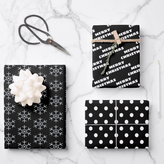 Feuille De Papier Cadeau Noir| Blanc| Noël (Recto)