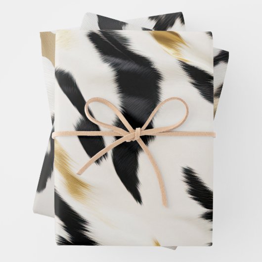 Feuille De Papier Cadeau Noir Blanc Or Cowhide Anniversaire (En situation)