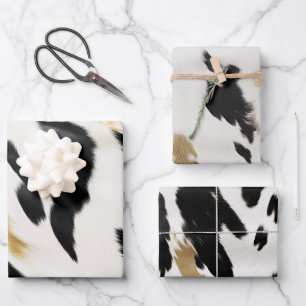 Feuille De Papier Cadeau Noir Blanc Or Cowhide Anniversaire