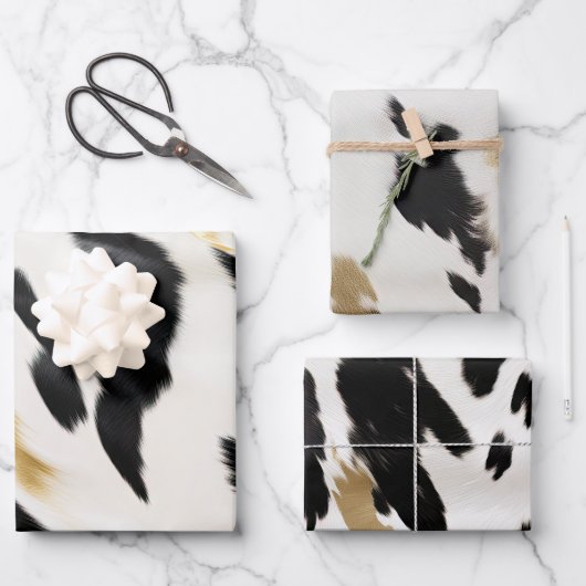 Feuille De Papier Cadeau Noir Blanc Or Cowhide Anniversaire (Recto)