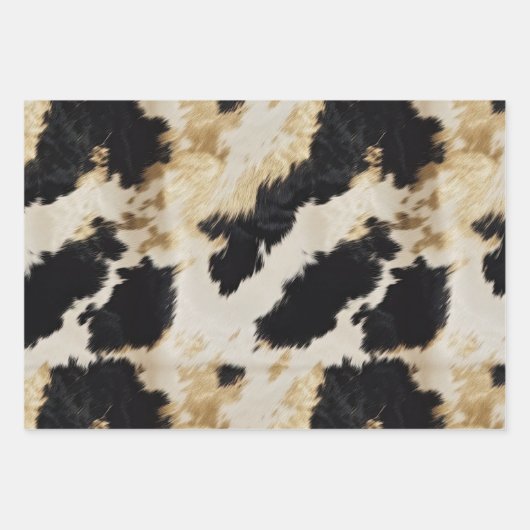 Feuille De Papier Cadeau Noir Blanc Or Cuir Sud-Ouest Anniversaire (Devant 3)