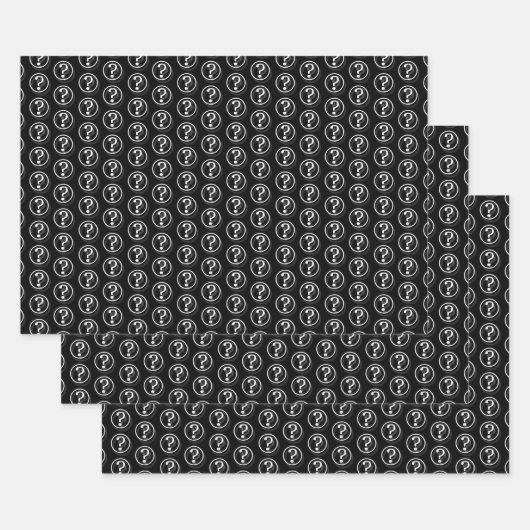 Feuille De Papier Cadeau Noir blanc - Points d'interrogation Motif 3D (Lot)
