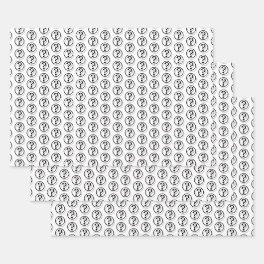 Feuille De Papier Cadeau Noir blanc Question Marque Motif 3D (Lot)