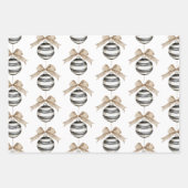 Feuille De Papier Cadeau Noir blanc rayures ornement Bow Noël (Devant)