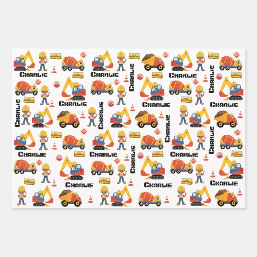 Feuille De Papier Cadeau Noir Boy Construction Personnalisé (Devant 3)