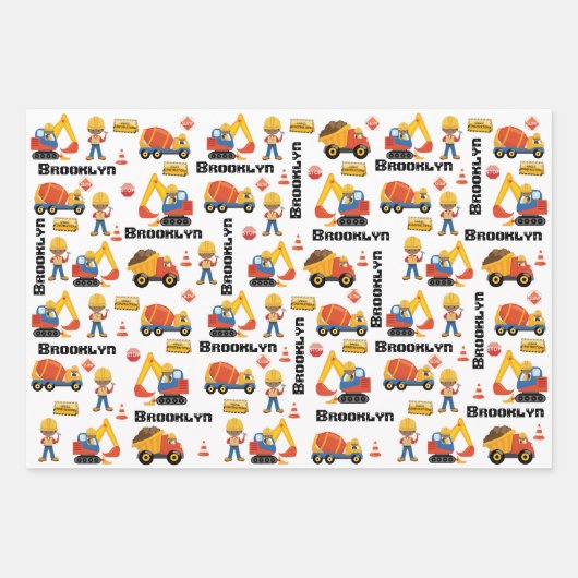 Feuille De Papier Cadeau Noir Boy Construction Personnalisé (Devant)