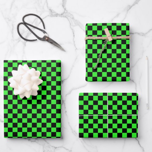 Feuille De Papier Cadeau Noir classique, Plaid vert (Recto)