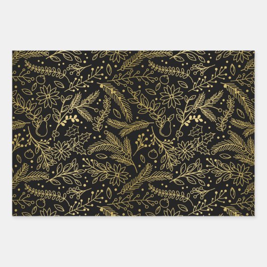 Feuille De Papier Cadeau Noir d'hiver Noir de Noël Vert Botanique d'hiver (Devant 3)