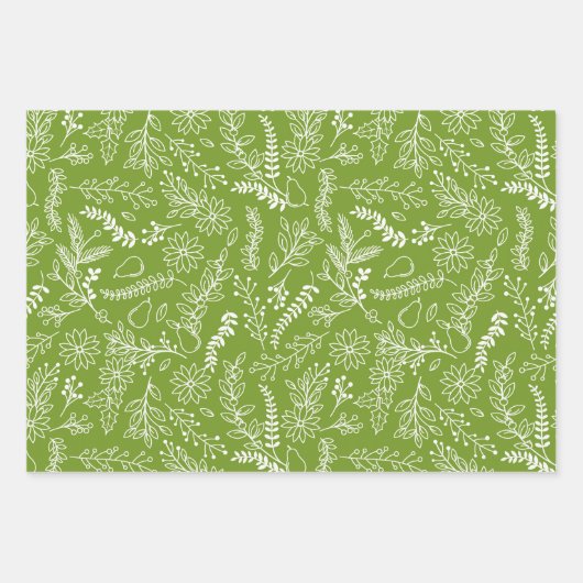 Feuille De Papier Cadeau Noir d'hiver Noir de Noël Vert Botanique d'hiver (Devant)