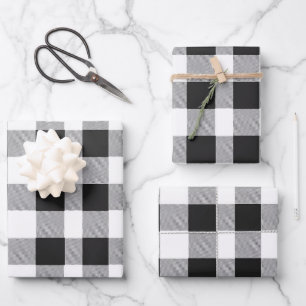 Feuille De Papier Cadeau Noir et blanc Buffalo Plaid Noël