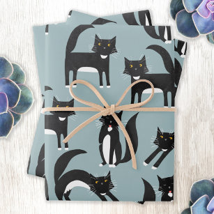 Feuille De Papier Cadeau Noir et blanc Cute Tuxedo Kitty Cats Motif