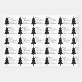 Feuille De Papier Cadeau Noir et blanc Joyeux Arbre de Noël Nom (Devant 2)