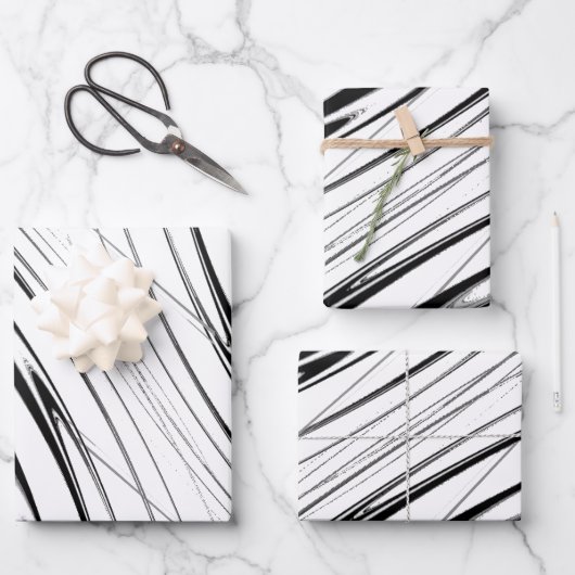 Feuille De Papier Cadeau Noir et Blanc Moderne (Recto)