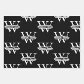 Feuille De Papier Cadeau Noir et blanc | Monogramme simple de nom de famill (Devant 3)