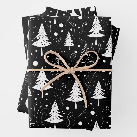 Feuille De Papier Cadeau Noir et blanc Noël moderne (En situation)