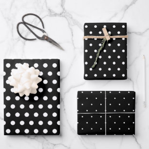 Feuille De Papier Cadeau Noir et blanc pin et pois