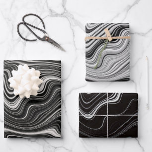 Feuille De Papier Cadeau Noir et blanc Wavy Abstraction