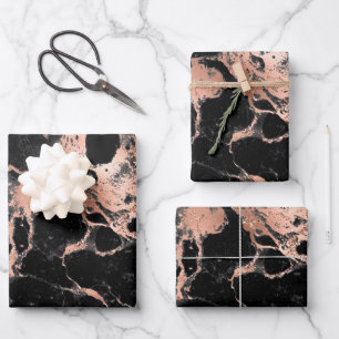 Feuille De Papier Cadeau Noir et Marbre Or Rose
