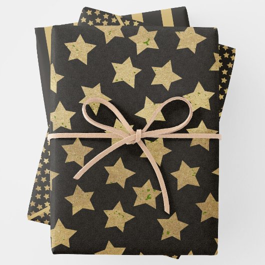 Feuille De Papier Cadeau Noir et or de Noël 3