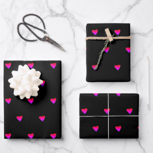 Feuille De Papier Cadeau Noir Et Rétro Rose Cute Coeurs Minuscules Minimali