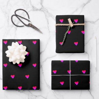 Feuille De Papier Cadeau Noir Et Rétro Rose Cute Coeurs Minuscules Minimali