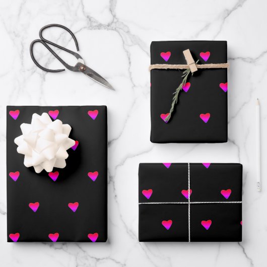 Feuille De Papier Cadeau Noir Et Rétro Rose Cute Coeurs Minuscules Minimali (Recto)
