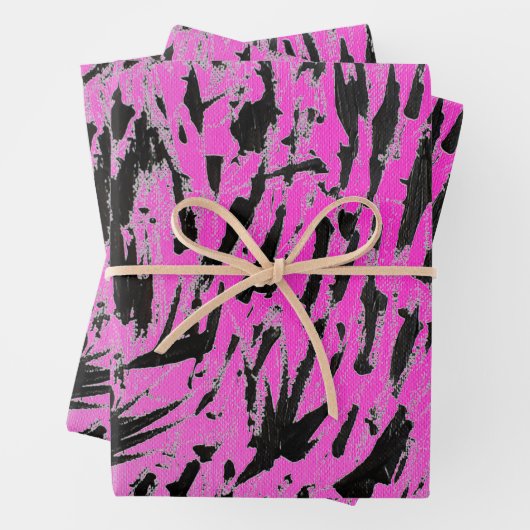 Feuille De Papier Cadeau Noir et rose du néon funky (En situation)
