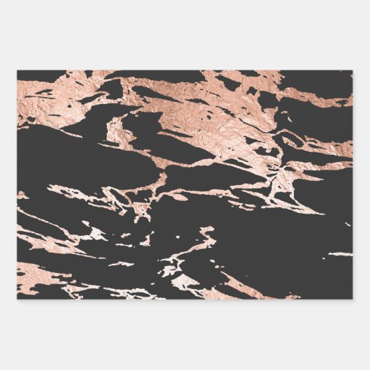 Feuille De Papier Cadeau Noir et Rose Gold Aspect Marbre (Devant)