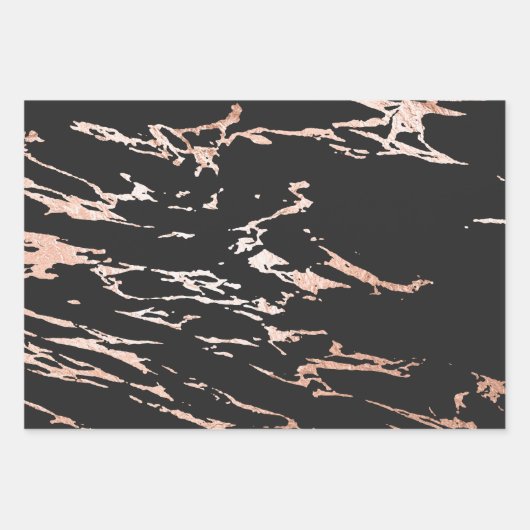 Feuille De Papier Cadeau Noir et Rose Gold Aspect Marbre (Devant 3)
