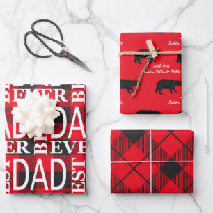 Feuille De Papier Cadeau Noir et rouge Lumberjack Meilleur papa jamais mis 