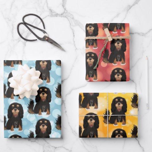 Feuille De Papier Cadeau Noir et Tan Cavalier King Charles Spaniel (Recto)