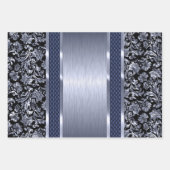 Feuille De Papier Cadeau Noir et vert clair, or et bleu foncé damassé (Devant 2)