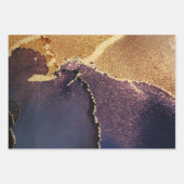 Feuille De Papier Cadeau Noir Moody Gold Purple Abstrait (Devant 3)