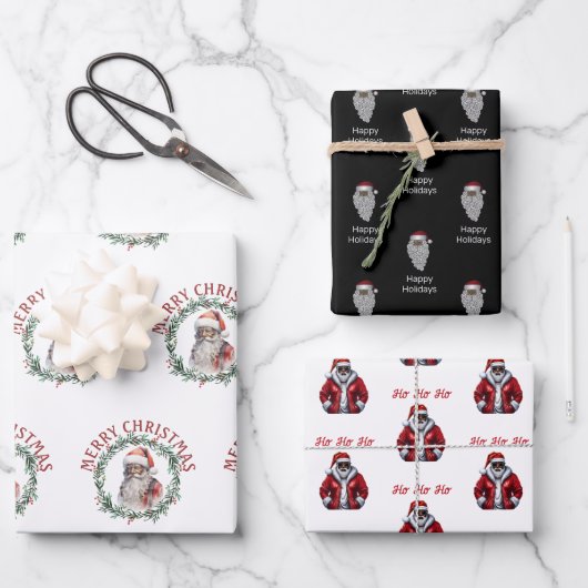 Feuille De Papier Cadeau Noir Père Noël Motif Noël afro-américain (Recto)