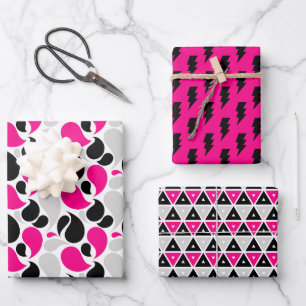 Feuille De Papier Cadeau Noir Rose Géométrie Flash Forme