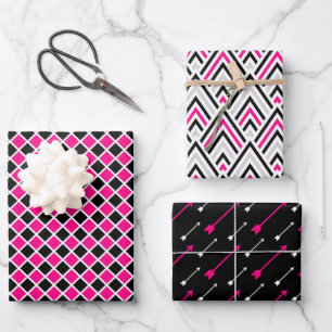 Feuille De Papier Cadeau Noir Rose Géométrie Flèche Diamant