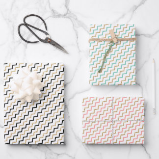 Feuille De Papier Cadeau Noir Rose Vert Or Chevron Zig Zag