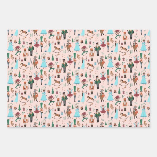 Feuille De Papier Cadeau Noisette de Noël ballet vert rose écru (Devant)