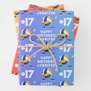 Feuille De Papier Cadeau Nom Âge ou numéro Sport Thème Dabbing Volleyball