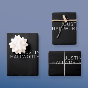 Feuille De Papier Cadeau Nom blanc moderne ou autre texte sur fond noir