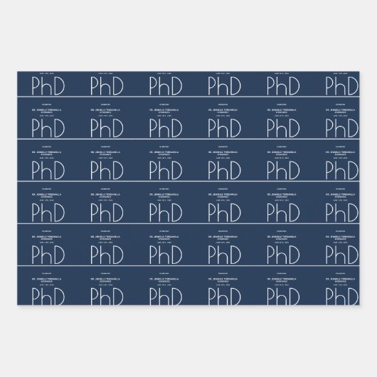 Feuille De Papier Cadeau Nom Blue PhD Graduation Party (Devant 3)