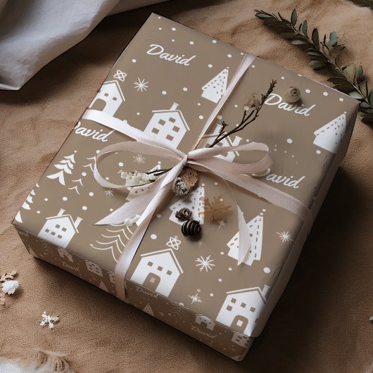 Feuille De Papier Cadeau Nom de l'enfant Artisanat Brown Noël