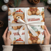 Feuille De Papier Cadeau Nom de l'enfant Teddy Bear Noël