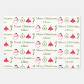Feuille De Papier Cadeau Nom de Noël personnalisé Motif Festif (Devant 3)